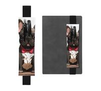 SDTYKHJ Porte-crayons en cuir avec bande élastique pour carnet de notes de dessin animé chien bouledogue français pochette à stylo pochette réglable pour journal journal marque-page 20,3 cm à 10"