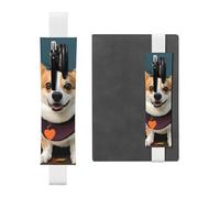 SDTYKHJ Porte-crayons en cuir avec bande élastique pour carnet de notes d'Halloween Corgi Chien sorcière Pochette réglable pour journal journal marque-page 20,3 cm à 10" Noir, blanc, Taille unique