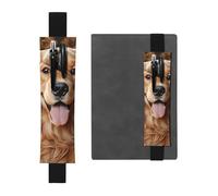 SDTYKHJ Porte-crayons en cuir avec bande élastique pour carnet de notes Golden Retriever - Pochette réglable - Convient pour les ordinateurs portables de 20,3 cm à 10" - Noir, Noir , Taille unique
