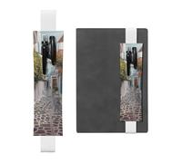 SDTYKHJ Porte-crayons en cuir avec bande élastique pour carnet de notes Grèce Street - Pochette réglable pour journal ou marque-page - Convient pour les ordinateurs portables de 20,3 cm à 10" - Noir,