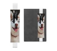 SDTYKHJ Porte-crayons en cuir avec bande élastique pour carnet de notes Husky Piquant Dog - Pochette réglable pour journal intime, marque-page - Convient pour ordinateurs portables de 20,3 cm à 10" -