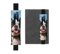 SDTYKHJ Porte-crayons en cuir avec bande élastique pour carnet de notes - Joli boston terrier - Pochette réglable pour journal ou marque-page de 20,3 cm à 10" - Noir, Noir , Taille unique