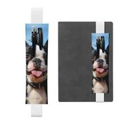 SDTYKHJ Porte-crayons en cuir avec bande élastique pour carnet de notes - Joli boston terrier - Pochette réglable pour journal ou marque-page de 20,3 cm à 10" - Noir, blanc, Taille unique