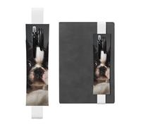 SDTYKHJ Porte-crayons en cuir avec bande élastique pour carnet de notes mignon Boston Terrier - Pochette réglable pour carnet de notes de 20,3 cm à 10" - Noir, blanc, Taille unique