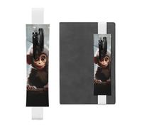 SDTYKHJ Porte-crayons en cuir avec bande élastique pour carnet de notes mignon singe pochette réglable pour journal journal marque-page 20,3 cm à 10" Noir, blanc, Taille unique