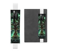 SDTYKHJ Porte-crayons en cuir avec bande élastique pour carnet de notes - Motif arbre vert magique - Pochette réglable pour journal ou marque-page de 20,3 cm à 10" - Noir, blanc, Taille unique