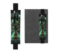 SDTYKHJ Porte-crayons en cuir avec bande élastique pour carnet de notes - Motif arbre vert magique - Pochette réglable pour journal ou marque-page de 20,3 cm à 10" - Noir, Noir , Taille unique
