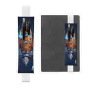 SDTYKHJ Porte-crayons en cuir avec bande élastique pour carnet de notes Motif vaisseau spatial de dessin animé fusée Pochette réglable pour journal journal marque-page 20,3 cm à 10" Noir, blanc,