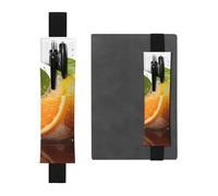 SDTYKHJ Porte-crayons en cuir avec bande élastique pour carnet de notes orange fruit pochette réglable pour journal journal marque-page 20,3 cm à 10" Noir, Noir , Taille unique