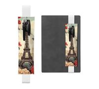 SDTYKHJ Porte-crayons en cuir avec bande élastique pour carnet de notes Paris vintage floral pochette réglable pour carnet de notes de 20,3 cm à 10" Noir, blanc, Taille unique