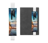 SDTYKHJ Porte-crayons en cuir avec bande élastique pour ordinateur portable, arbre de Noël sur la plage, pochette à stylos, journal, marque-page pour ordinateurs portables de 20,3 cm à 10", noir,