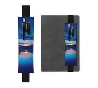 SDTYKHJ Porte-crayons en cuir avec bande élastique pour ordinateur portable, bleu coucher de soleil, pochette réglable, pour journal intime, marque-page de 20,3 cm à 10", noir, Noir , Taille unique