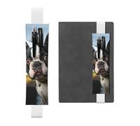 SDTYKHJ Porte-crayons en cuir avec bande élastique pour ordinateur portable, chiot terrier de Boston - Pochette réglable pour journal intime, marque-page - Convient pour ordinateurs portables de 20,3