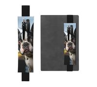 SDTYKHJ Porte-crayons en cuir avec bande élastique pour ordinateur portable, chiot terrier de Boston - Pochette réglable pour journal intime, marque-page - Convient pour ordinateurs portables de 20,3