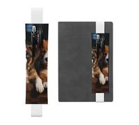 SDTYKHJ Porte-crayons en cuir avec bande élastique pour ordinateur portable, chiots, animaux domestiques, pochette à stylo, pochette réglable, pour journal intime, marque-page de 20,3 cm à 10", noir,