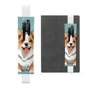SDTYKHJ Porte-crayons en cuir avec bande élastique pour ordinateur portable Corgi mignon chien Pochette réglable pour journal journal marque-page 20,3 cm à 10" Noir, blanc, Taille unique