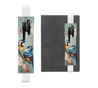 SDTYKHJ Porte-crayons en cuir avec bande élastique pour ordinateur portable, fleurs, oiseaux et papillons, pochette réglable, pour journal intime, marque-page de 20,3 cm à 10", noir, blanc, Taille