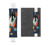 SDTYKHJ Porte-crayons en cuir avec bande élastique pour ordinateur portable, fusée, vaisseau spatial, dessin animé, pochette à stylo, pochette réglable, pour journal intime, marque-page de 20,3 cm à