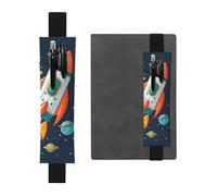 SDTYKHJ Porte-crayons en cuir avec bande élastique pour ordinateur portable, fusée, vaisseau spatial, dessin animé, pochette à stylo, pochette réglable, pour journal intime, marque-page de 20,3 cm à