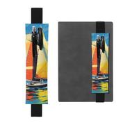 SDTYKHJ Porte-crayons en cuir avec bande élastique pour ordinateur portable, motif bateau à voile coloré, pochette à stylo, pochette réglable, pour journal, marque-page de 20,3 cm à 10", noir, Noir ,