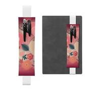 SDTYKHJ Porte-crayons en cuir avec bande élastique pour ordinateur portable, motif cœurs et fleurs, pochette réglable, pour journal intime, marque-page de 20,3 cm à 10", noir, blanc, Taille unique