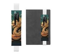 SDTYKHJ Porte-crayons en cuir avec bande élastique pour ordinateur portable, motif dragon, pochette réglable, pour carnet de notes de 20,3 cm à 10", noir, blanc, Taille unique