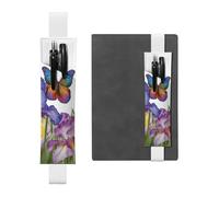 SDTYKHJ Porte-crayons en cuir avec bande élastique pour ordinateur portable, motif fleur d'iris, papillon, pochette réglable, convient pour ordinateurs portables de 20,3 cm à 10", noir, blanc, Taille