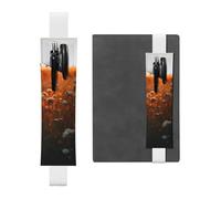SDTYKHJ Porte-crayons en cuir avec bande élastique pour ordinateur portable, motif fleurs dans le coucher du soleil, pochette réglable, pour journal intime, marque-page de 20,3 cm à 10", noir, blanc,