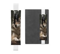 SDTYKHJ Porte-crayons en cuir avec bande élastique pour ordinateur portable, motif loup gris, pochette réglable, pour journal intime, marque-page de 20,3 cm à 10", noir, blanc, Taille unique