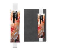 SDTYKHJ Porte-crayons en cuir avec bande élastique pour ordinateur portable, motif pivoine pêche, pochette réglable, pour journal intime, marque-page de 20,3 cm à 10", noir, blanc, Taille unique