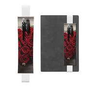 SDTYKHJ Porte-crayons en cuir avec bande élastique pour ordinateur portable, motif roses en forme de cœur, pochette à stylos, journal, marque-page pour ordinateurs portables de 20,3 cm à 10", noir,