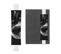 SDTYKHJ Porte-crayons en cuir avec bande élastique pour ordinateur portable, motif tête de requin noir, pochette réglable, pour journal intime, marque-page de 20,3 cm à 10", noir, blanc, Taille unique
