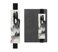 SDTYKHJ Porte-crayons en cuir avec bande élastique pour ordinateur portable, peinture à l'encre style montagne, pochette réglable, pour journal intime, marque-page de 20,3 cm à 10", noir, Noir ,