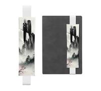 SDTYKHJ Porte-crayons en cuir avec bande élastique pour ordinateur portable, peinture à l'encre style montagne, pochette réglable, pour journal intime, marque-page de 20,3 cm à 10", noir, blanc,