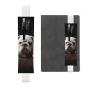SDTYKHJ Porte-crayons en cuir avec bande élastique pour ordinateur portable, petit bouledogue blanc, pochette réglable, pour journal intime, marque-page de 20,3 cm à 10", noir, blanc, Taille unique