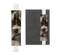 SDTYKHJ Porte-crayons en cuir avec bande élastique pour ordinateur portable, petit chien, pochette réglable, pour journal intime, marque-page de 20,3 cm à 10", noir, blanc, Taille unique