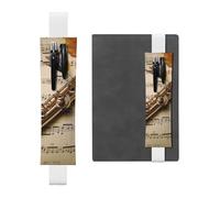 SDTYKHJ Porte-stylo en cuir avec bande élastique pour bloc-notes, flûte, pochette réglable, pour journal intime, marque-page de 20,3 cm à 10", noir, blanc, Taille unique