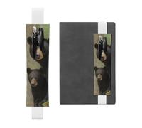 SDTYKHJ Porte-stylo en cuir avec bande élastique pour ordinateur portable, ours noir, mère et petit, pochette réglable, pour journal intime, marque-page de 20,3 cm à 10", noir, blanc, Taille unique
