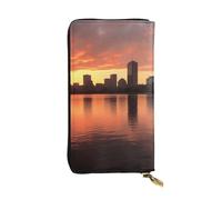 SDTYKHJ Portefeuille long en cuir pour femme - Grande capacité - Motif Boston Charles River City Skyline coucher de soleil - Porte-carte pour téléphone portable