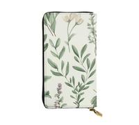 SDTYKHJ Portefeuille long en cuir pour femme - Grande capacité - Motif fleurs vertes - Herbes et feuilles de sauge - Porte-cartes pour téléphone portable