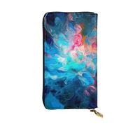 SDTYKHJ Portefeuille long pour femme - Grande capacité - Bleu - Esthétique - Couleur éclaboussée - Cuir - Porte-carte - Porte-téléphone - Sac à main de voyage