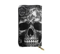 SDTYKHJ Portefeuille long pour femme - Grande capacité - En cuir noir - Motif tête de mort - Rose - Porte-carte - Porte-carte - Portefeuille de voyage