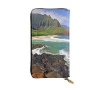 SDTYKHJ Portefeuille long pour femme - Grande capacité - Kauai Hawaï - En cuir - Pour cartes et téléphone - Portefeuille de voyage