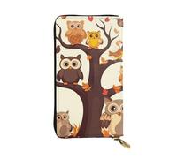 SDTYKHJ Portefeuille long pour femme - Grande capacité - Motif de chouettes sur l'arbre marron - En cuir - Porte-carte pour téléphone portable