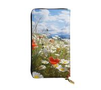 SDTYKHJ Portefeuille long pour femme - Grande capacité - Motif fleurs de prairie et de marguerites - Porte-cartes pour téléphone portable