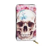 SDTYKHJ Portefeuille long pour femme - Grande capacité - Motif tête de mort humaine - Fleurs - En cuir - Porte-carte pour téléphone portable - Sac à