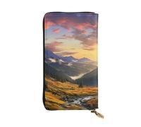 SDTYKHJ Portefeuille long pour femme - Grande capacité - Paysage de montagne et coucher de soleil - En cuir - Porte-cartes pour femme - Porte-téléphone - Sac