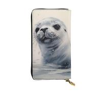 SDTYKHJ Portefeuille long pour femme - Grande capacité - Peinture phoque de harpe - En cuir - Porte-carte pour téléphone portable