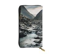 SDTYKHJ Portefeuille long pour femme - Grande capacité - Rivière et roches grises - En cuir - Porte-cartes pour femme - Porte-téléphone - Sac à main de voyage