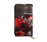 SDTYKHJ Portefeuille long pour femme - Grande capacité - Rouge - Rose - Verre à vin et bougie - En cuir - Porte-carte - Porte-téléphone - Sac de voyage